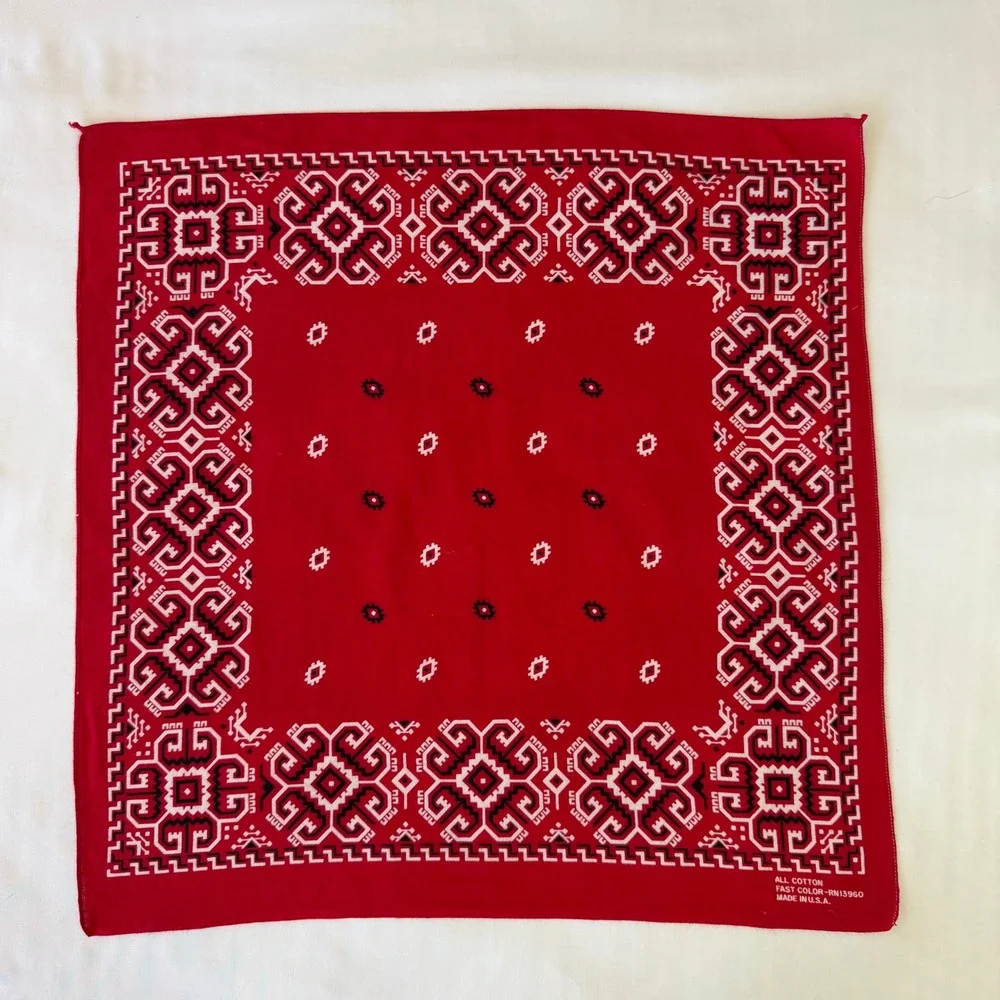 Vintage 1970s 1980s Bandana Lot of 3 All Cotton Fast Color RN 13960 Pink & Red